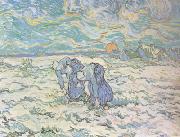 Vincent Van Gogh Two Peasant Women Digging in Field with Snow (nn04) china oil painting reproduction